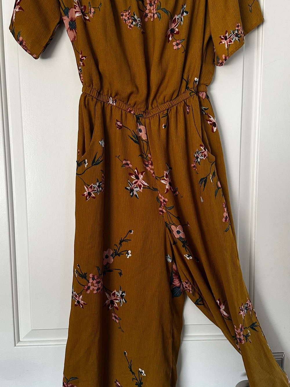 AUW Mustard Floral Maxi Dress with Pink & Green Accents